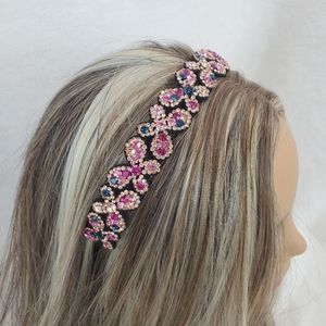 Gold Pink Blue Crystals Butterfly Floral HairBand